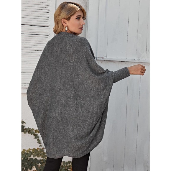 Open Front Dolman Sleeve soft knit cardigan oversized charcoal dark gray - Picture 2 of 5